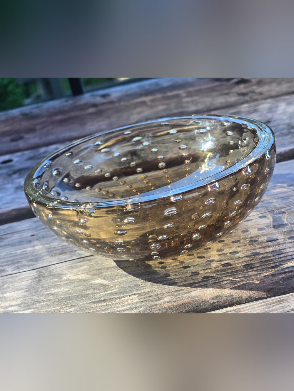 Mid Century Smoky Glass Bullicant Controled Swirl Pattern Bubble Bowl